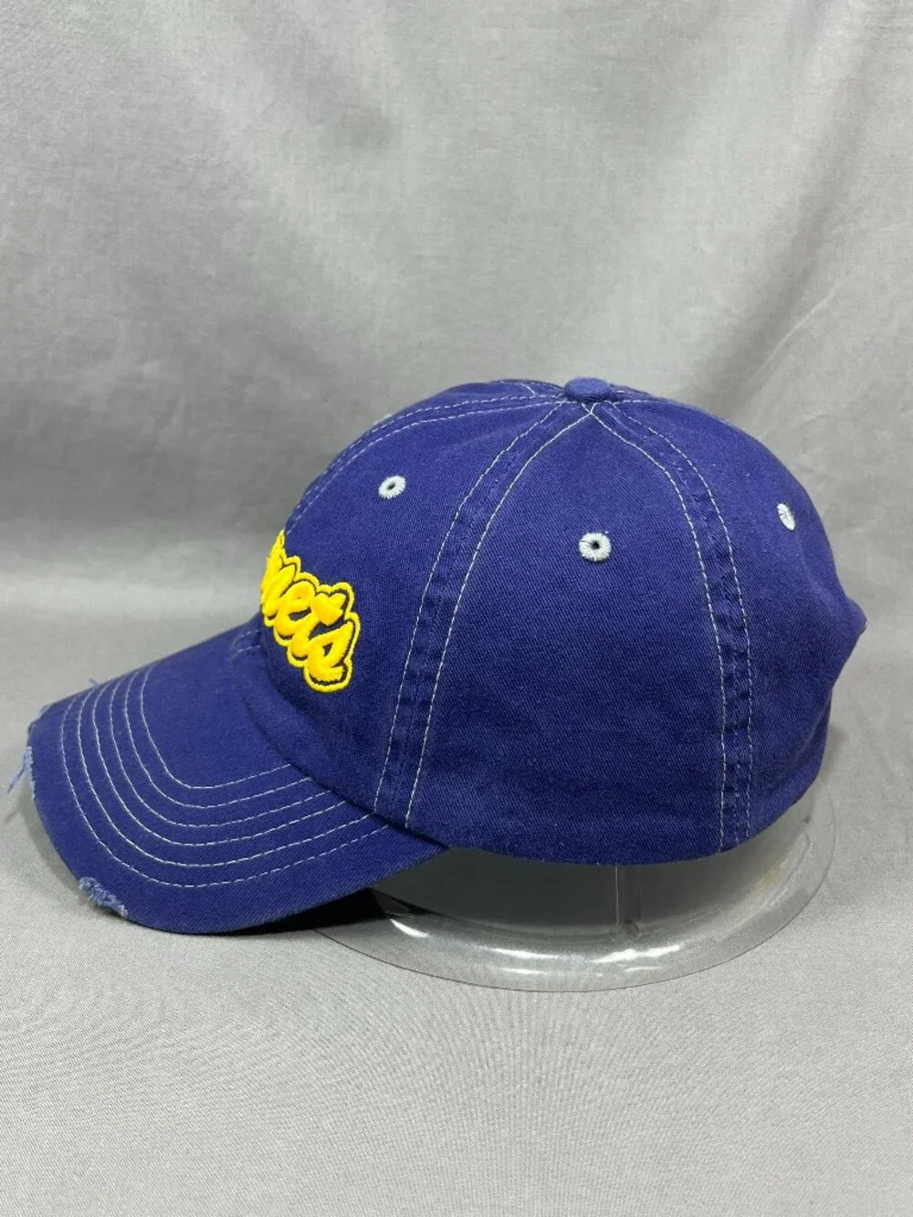 My Town Originals Hornets Hat Blue Yellow Distressed Script Adjustable Dad Cap